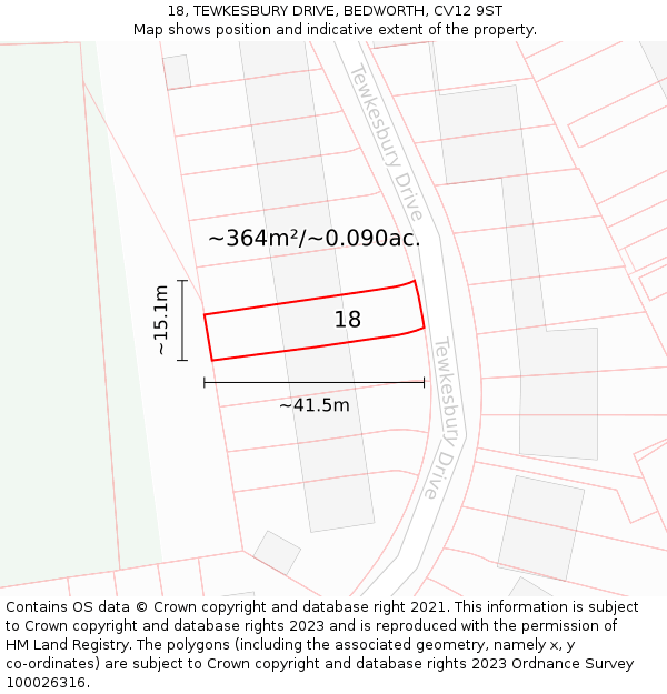18, TEWKESBURY DRIVE, BEDWORTH, CV12 9ST: Plot and title map
