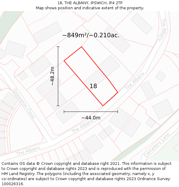 18, THE ALBANY, IPSWICH, IP4 2TP: Plot and title map