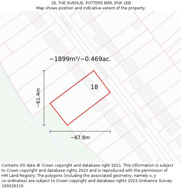 18, THE AVENUE, POTTERS BAR, EN6 1EB: Plot and title map