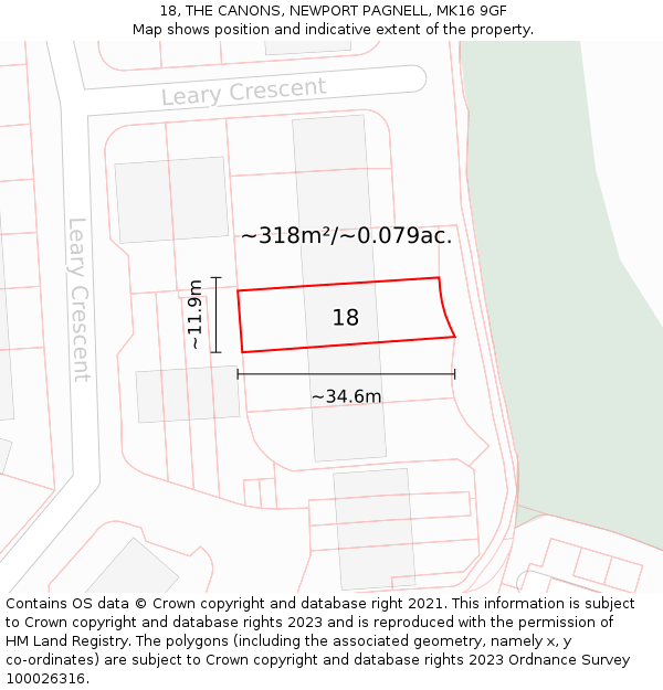 18, THE CANONS, NEWPORT PAGNELL, MK16 9GF: Plot and title map