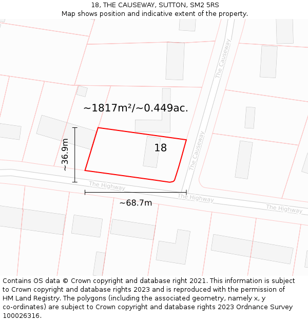 18, THE CAUSEWAY, SUTTON, SM2 5RS: Plot and title map