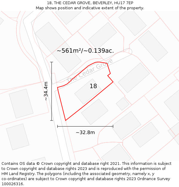 18, THE CEDAR GROVE, BEVERLEY, HU17 7EP: Plot and title map