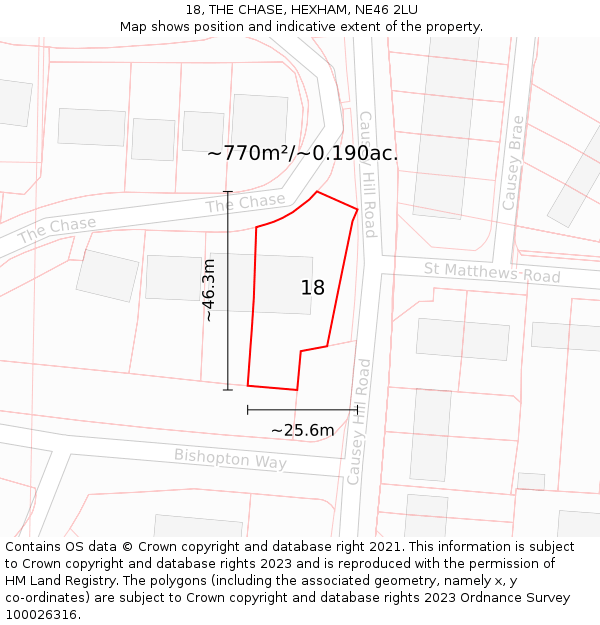 18, THE CHASE, HEXHAM, NE46 2LU: Plot and title map