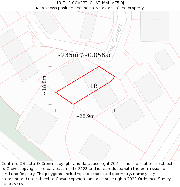 18, THE COVERT, CHATHAM, ME5 9JJ: Plot and title map