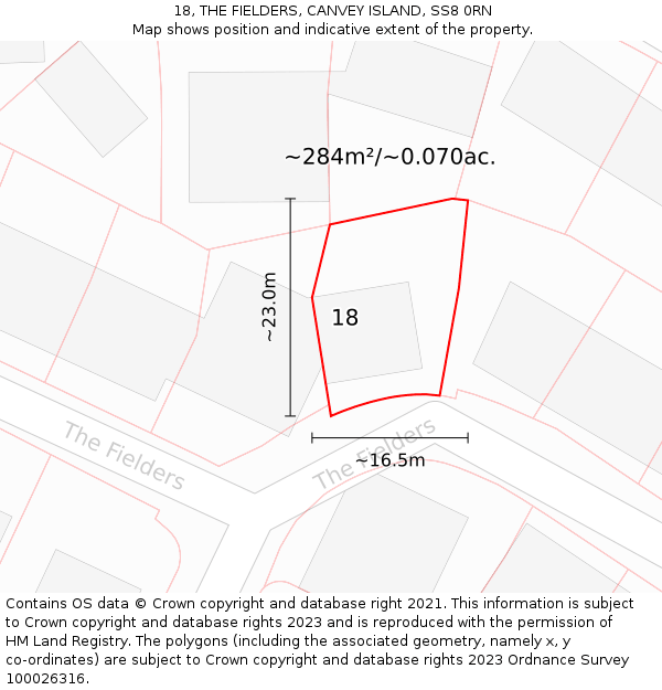 18, THE FIELDERS, CANVEY ISLAND, SS8 0RN: Plot and title map