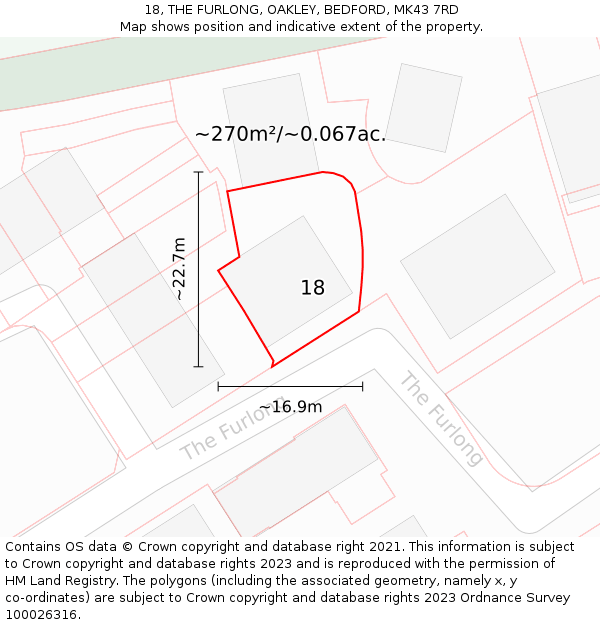 18, THE FURLONG, OAKLEY, BEDFORD, MK43 7RD: Plot and title map