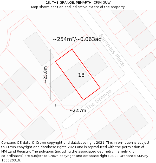 18, THE GRANGE, PENARTH, CF64 3UW: Plot and title map