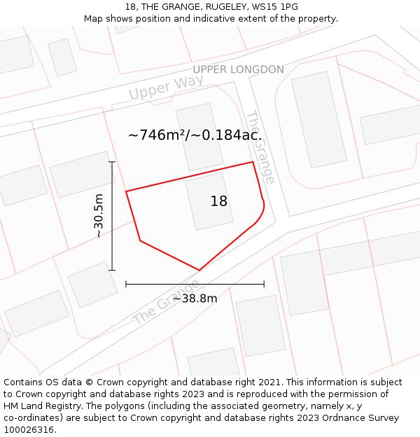 18, THE GRANGE, RUGELEY, WS15 1PG: Plot and title map