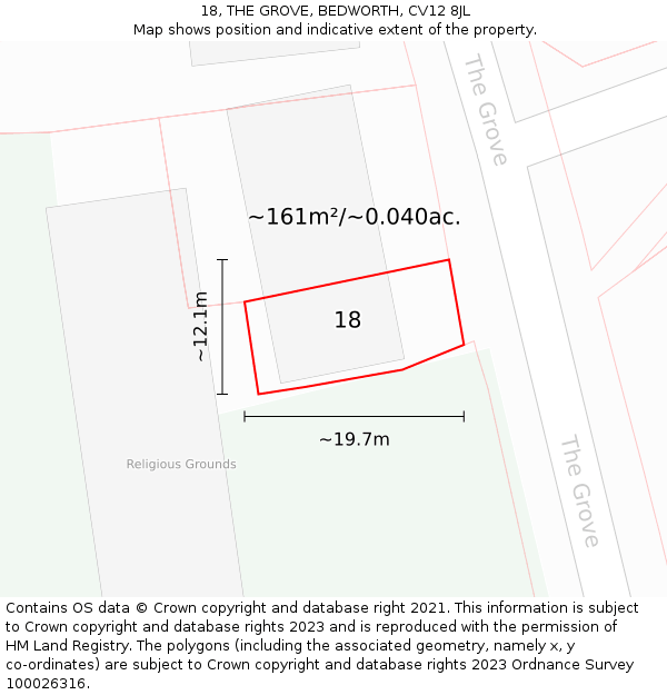 18, THE GROVE, BEDWORTH, CV12 8JL: Plot and title map