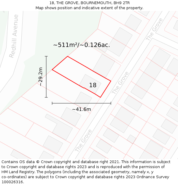 18, THE GROVE, BOURNEMOUTH, BH9 2TR: Plot and title map