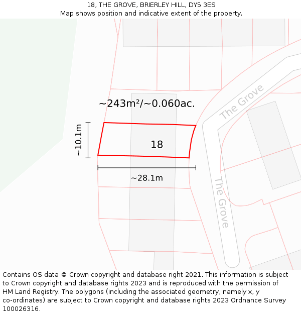 18, THE GROVE, BRIERLEY HILL, DY5 3ES: Plot and title map