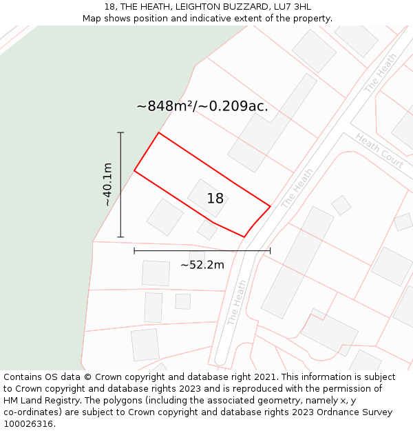 18, THE HEATH, LEIGHTON BUZZARD, LU7 3HL: Plot and title map