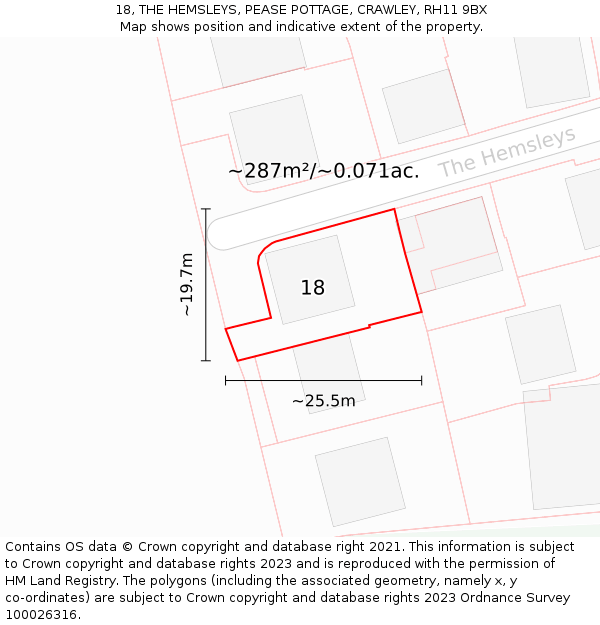 18, THE HEMSLEYS, PEASE POTTAGE, CRAWLEY, RH11 9BX: Plot and title map