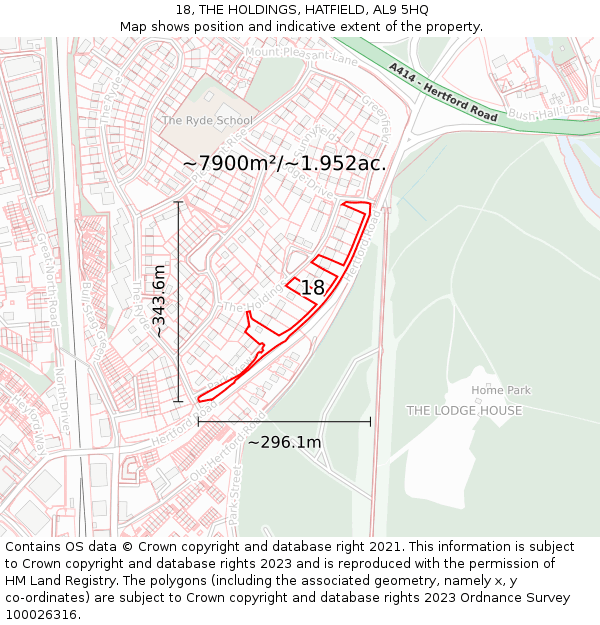 18, THE HOLDINGS, HATFIELD, AL9 5HQ: Plot and title map