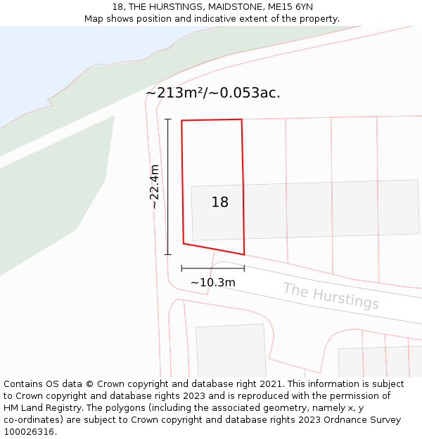 18, THE HURSTINGS, MAIDSTONE, ME15 6YN: Plot and title map