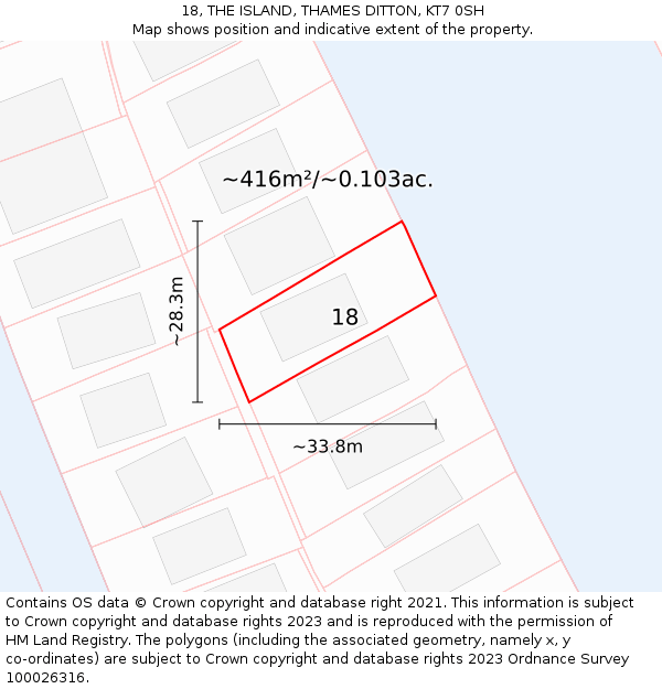 18, THE ISLAND, THAMES DITTON, KT7 0SH: Plot and title map