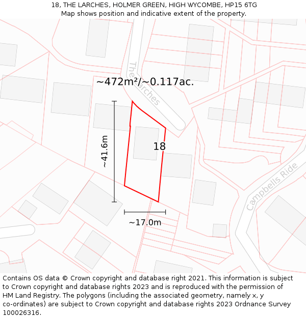 18, THE LARCHES, HOLMER GREEN, HIGH WYCOMBE, HP15 6TG: Plot and title map