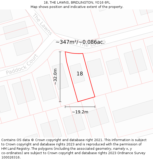 18, THE LAWNS, BRIDLINGTON, YO16 6FL: Plot and title map