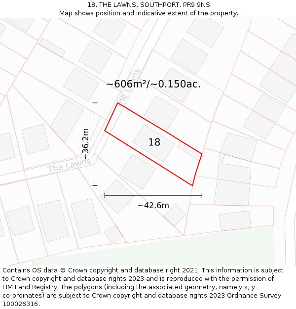 18, THE LAWNS, SOUTHPORT, PR9 9NS: Plot and title map