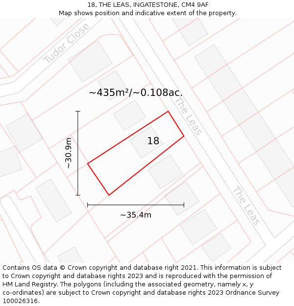 18, THE LEAS, INGATESTONE, CM4 9AF: Plot and title map