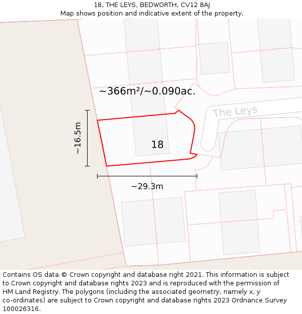 18, THE LEYS, BEDWORTH, CV12 8AJ: Plot and title map