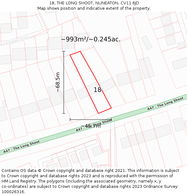 18, THE LONG SHOOT, NUNEATON, CV11 6JD: Plot and title map