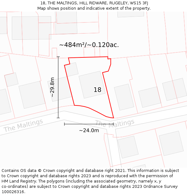 18, THE MALTINGS, HILL RIDWARE, RUGELEY, WS15 3FJ: Plot and title map