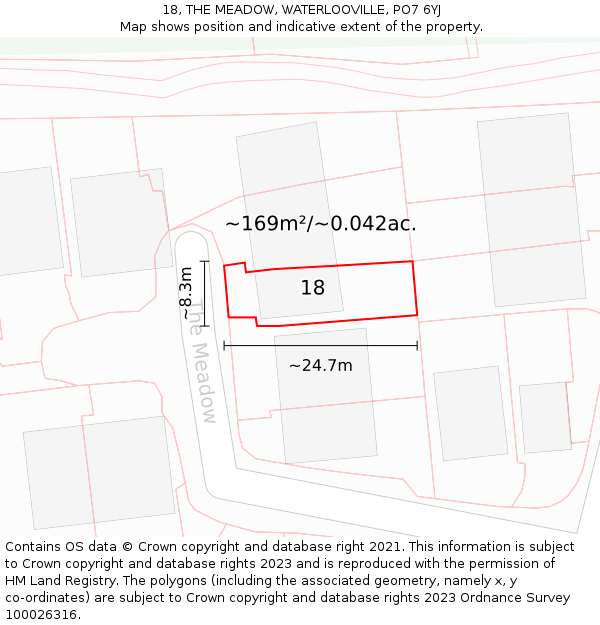 18, THE MEADOW, WATERLOOVILLE, PO7 6YJ: Plot and title map