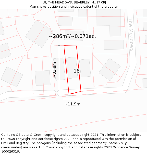 18, THE MEADOWS, BEVERLEY, HU17 0RJ: Plot and title map