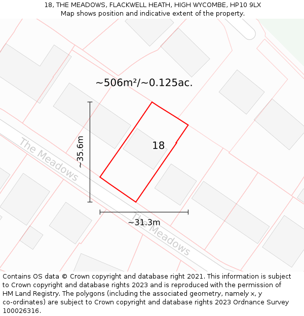 18, THE MEADOWS, FLACKWELL HEATH, HIGH WYCOMBE, HP10 9LX: Plot and title map