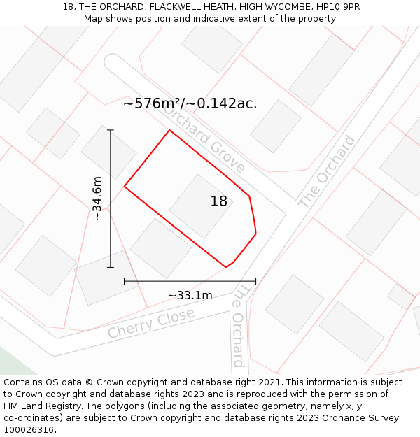 18, THE ORCHARD, FLACKWELL HEATH, HIGH WYCOMBE, HP10 9PR: Plot and title map