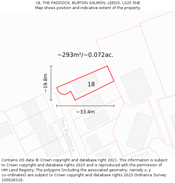 18, THE PADDOCK, BURTON SALMON, LEEDS, LS25 5NE: Plot and title map