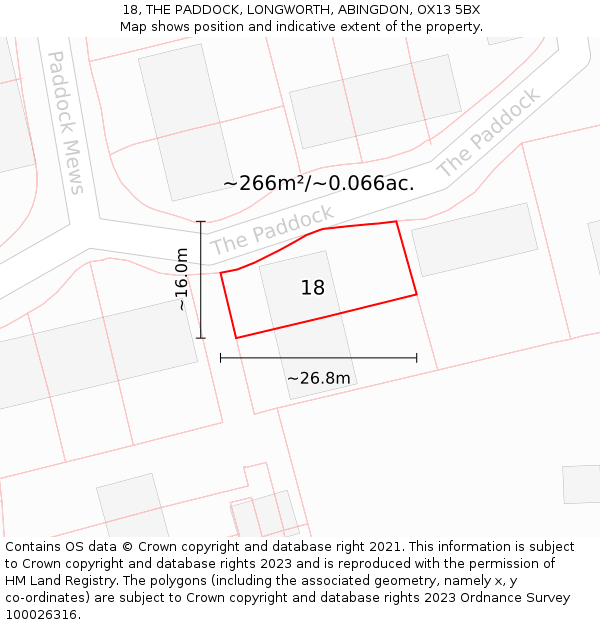 18, THE PADDOCK, LONGWORTH, ABINGDON, OX13 5BX: Plot and title map