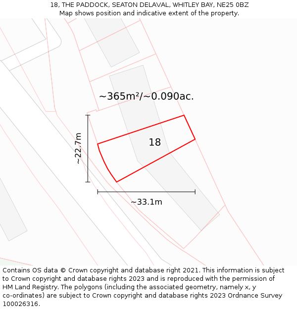 18, THE PADDOCK, SEATON DELAVAL, WHITLEY BAY, NE25 0BZ: Plot and title map