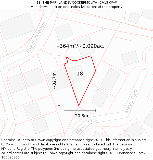 18, THE PARKLANDS, COCKERMOUTH, CA13 0WW: Plot and title map