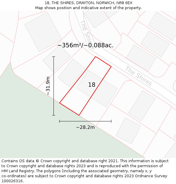 18, THE SHIRES, DRAYTON, NORWICH, NR8 6EX: Plot and title map