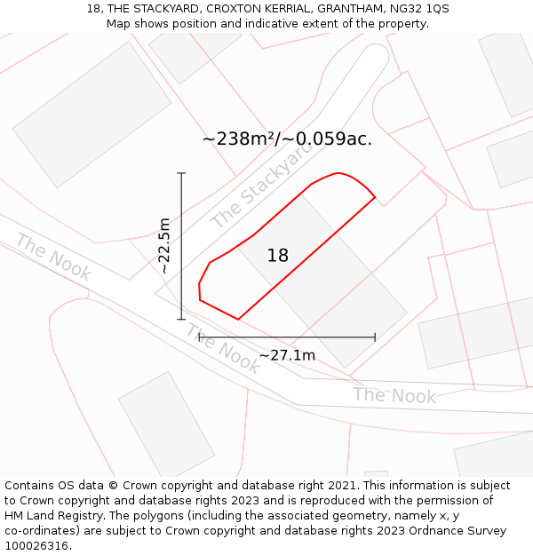 18, THE STACKYARD, CROXTON KERRIAL, GRANTHAM, NG32 1QS: Plot and title map