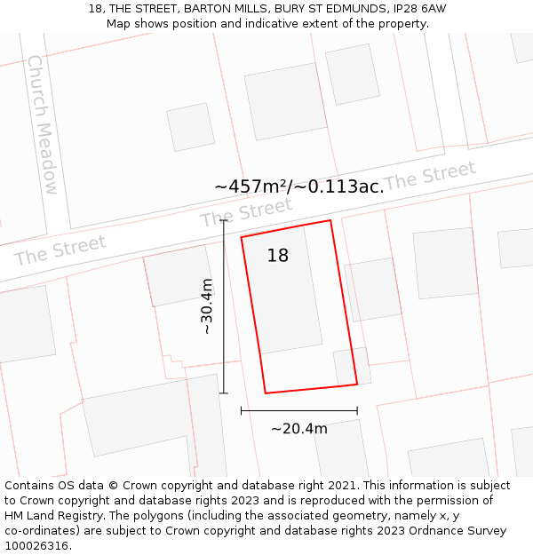 18, THE STREET, BARTON MILLS, BURY ST EDMUNDS, IP28 6AW: Plot and title map