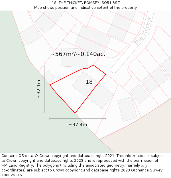 18, THE THICKET, ROMSEY, SO51 5SZ: Plot and title map