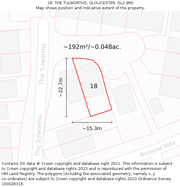 18, THE TULWORTHS, GLOUCESTER, GL2 9RS: Plot and title map