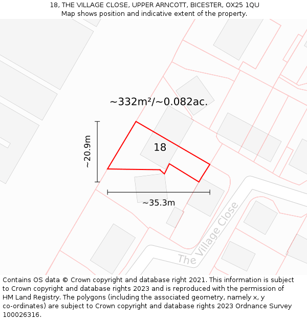 18, THE VILLAGE CLOSE, UPPER ARNCOTT, BICESTER, OX25 1QU: Plot and title map