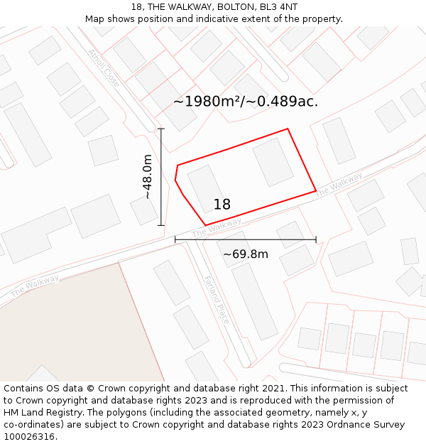 18, THE WALKWAY, BOLTON, BL3 4NT: Plot and title map