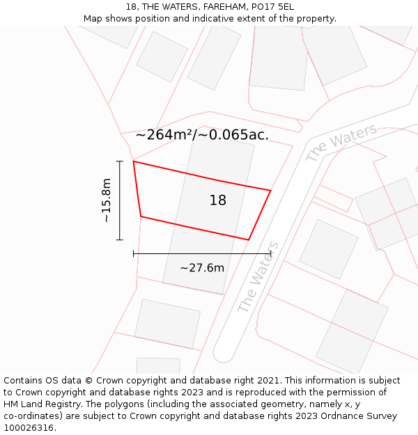 18, THE WATERS, FAREHAM, PO17 5EL: Plot and title map