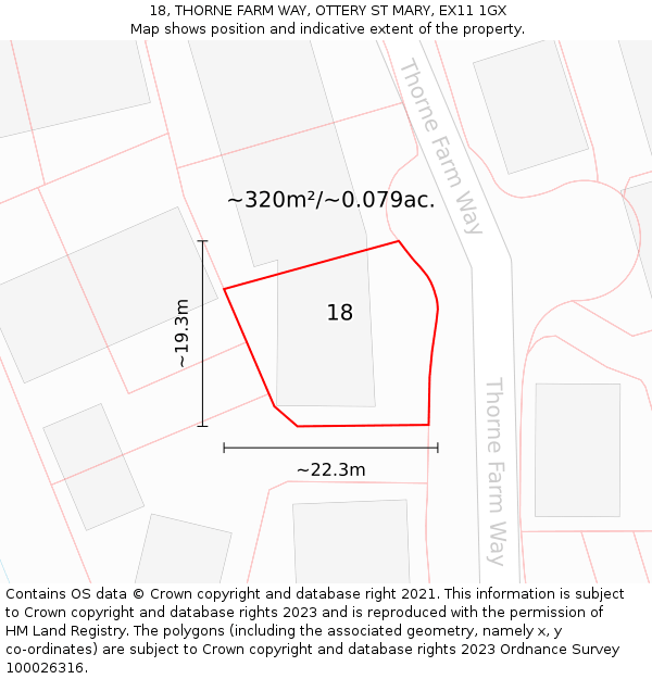 18, THORNE FARM WAY, OTTERY ST MARY, EX11 1GX: Plot and title map