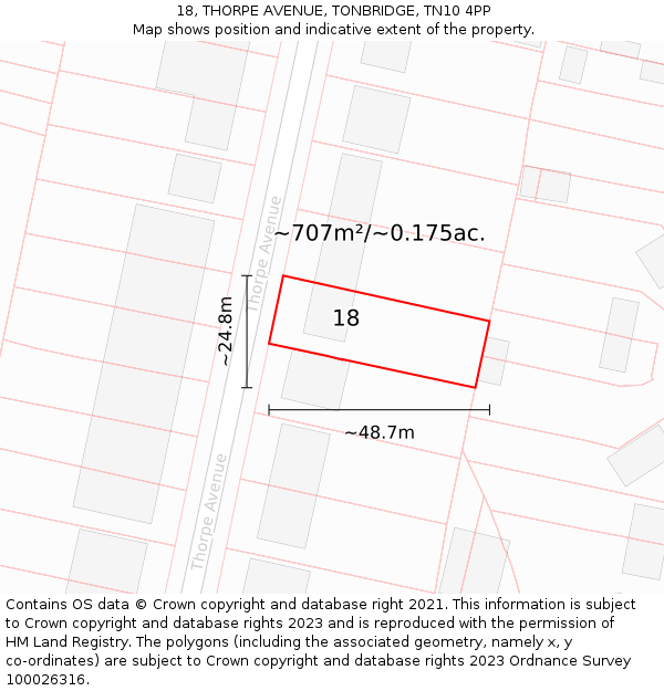 18, THORPE AVENUE, TONBRIDGE, TN10 4PP: Plot and title map