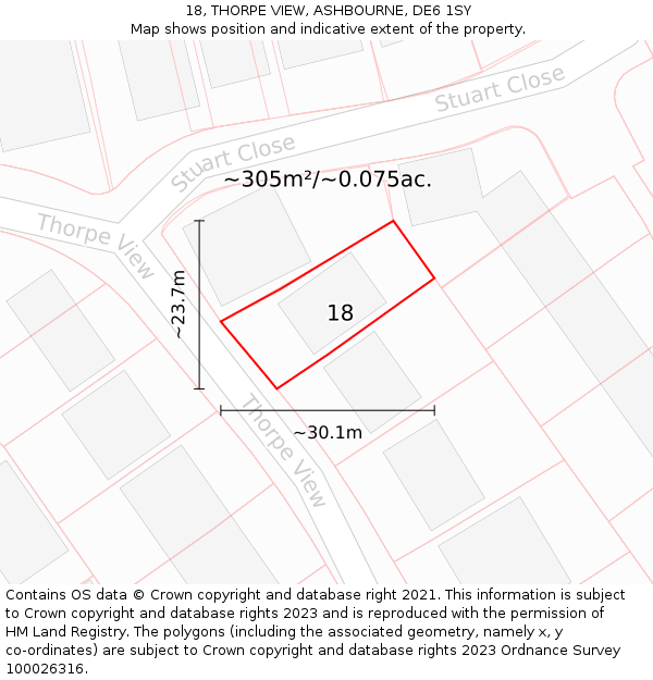 18, THORPE VIEW, ASHBOURNE, DE6 1SY: Plot and title map
