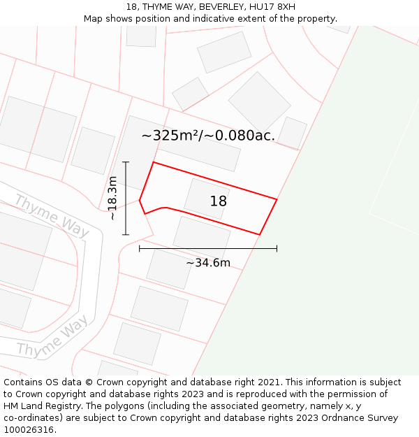 18, THYME WAY, BEVERLEY, HU17 8XH: Plot and title map