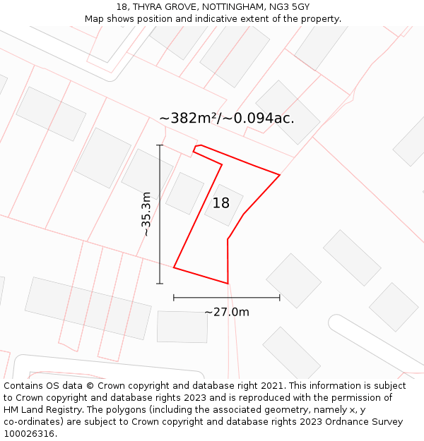 18, THYRA GROVE, NOTTINGHAM, NG3 5GY: Plot and title map