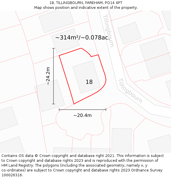 18, TILLINGBOURN, FAREHAM, PO14 4PT: Plot and title map