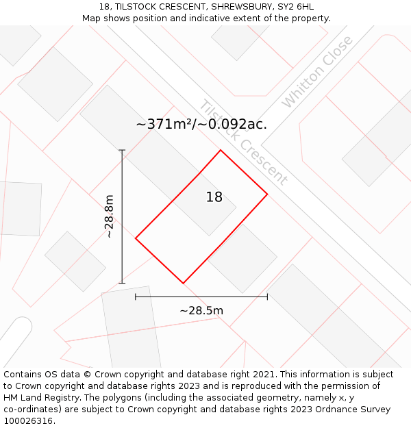 18, TILSTOCK CRESCENT, SHREWSBURY, SY2 6HL: Plot and title map